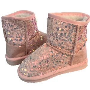 2/$10 Capelli New York Kids Pink Soft Sequined Glitter Boots Booties